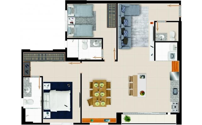 Opção de planta 1B 2B Sala ampliada - 87 m²