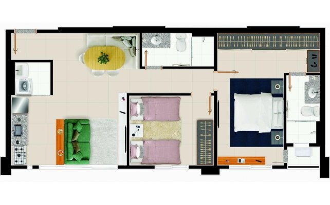 Planta do apto de 65 m² - 3B