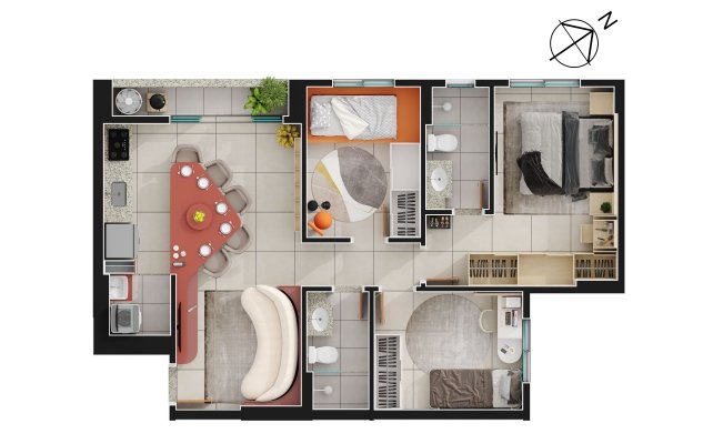 Decorado - 3 quartos com 1 suíte - 73m²