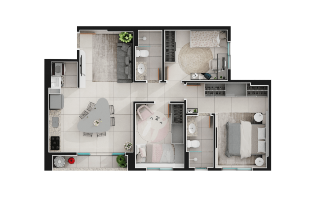 3 quartos com 1 suíte - 73m² - final 1B