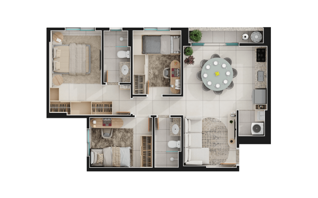 3 quartos com 1 suíte - 73m² - final 2A