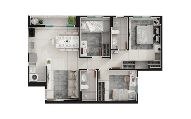 3 quartos com 1 suíte - 73m² - final 2B