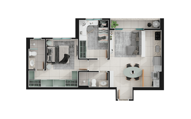 2 quartos com 1 suíte - 62m² - final 3B