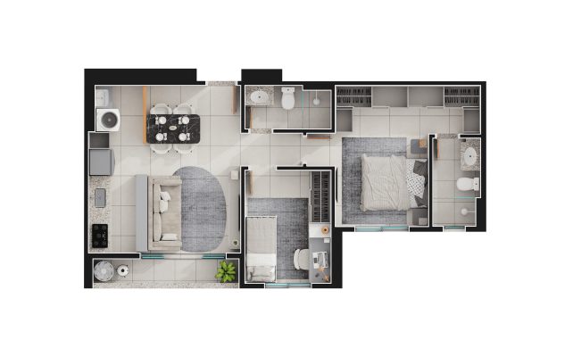 2 quartos com 1 suíte - 60m² - final 4A