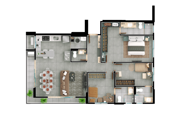 Planta 3Q com 3 suíte - 103,71m²
