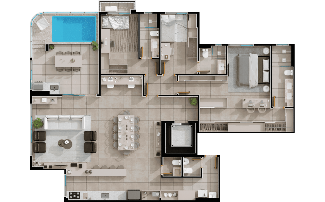 Penthouse 32° pavimento final 01 - 3 suítes - 185m²