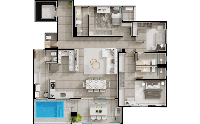 Penthouse 32° pavimento final 03 - 3 suítes - 156m²