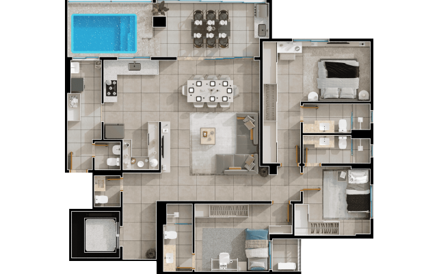 Penthouse 32° pavimento final 04 - 3 suítes - 153m²