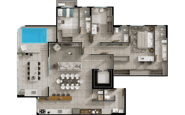 Penthouse 33° pavimento final 01 - 3 suítes - 175m²
