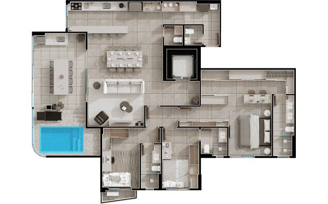 Penthouse 33° pavimento final 02 - 3 suítes - 175m²