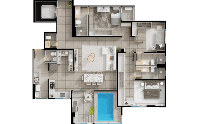 Penthouse 33° pavimento final 03 - 3 suítes - 145m²
