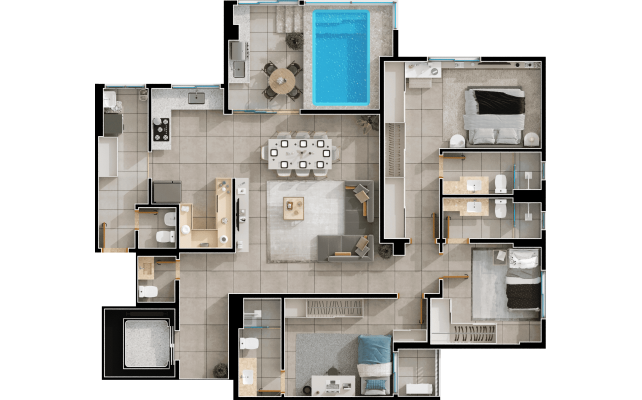 Penthouse 33° pavimento final 04 - 3 suítes - 143m²