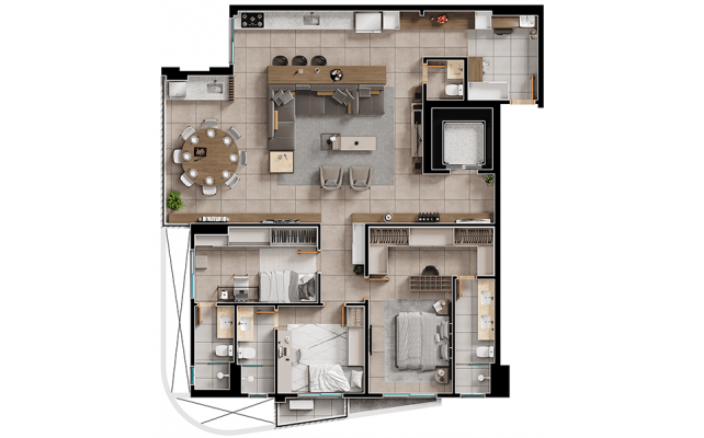 Planta final 02 padrão - 3 suítes - 140m²
