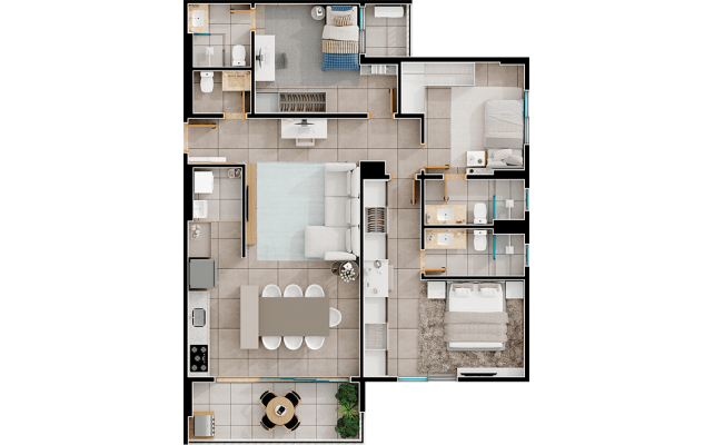 Planta final 04 opcional com varanda - 3 suítes - 108m²
