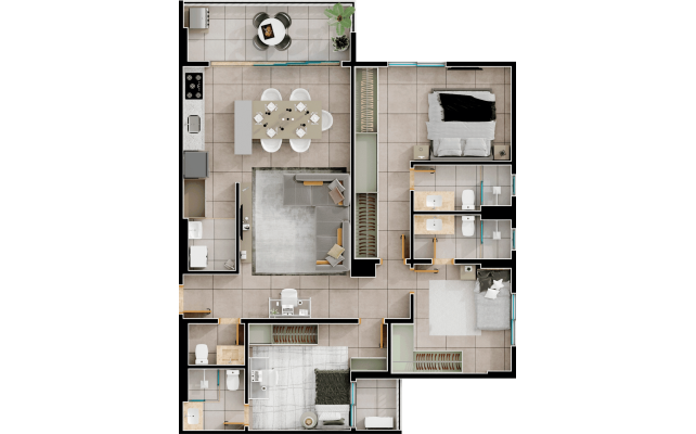 Planta final 05 opcional com varanda - 3 suítes - 108m²
