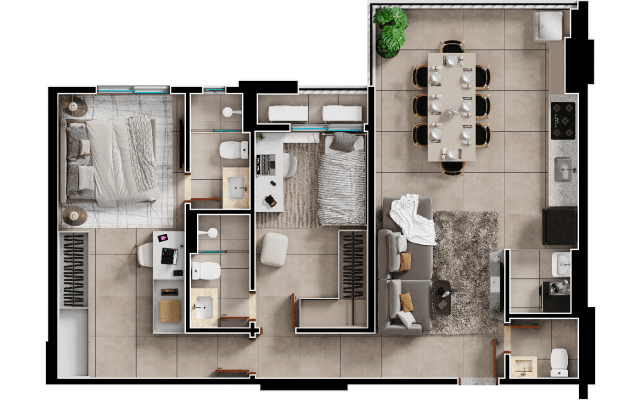 Planta final 06 padrão - 2 suítes - 75m²