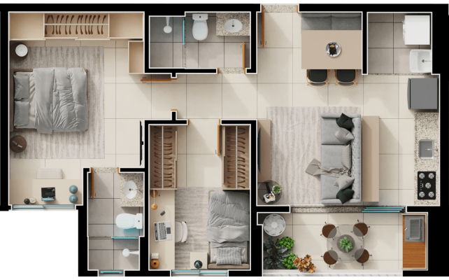 2 quatros com 1 suíte - 65m² - final 4A