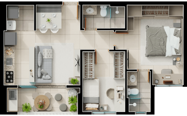 2 quatros com 1 suíte - 65m² - final 4B