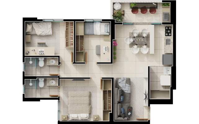 3 quatros com 1 suíte - 78m² - final 2B