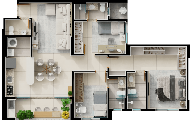 3 suítes com lavabo - 99m² - final 1A