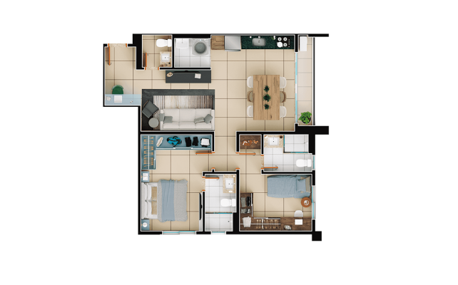 Planta 2Q com suíte, mais lavabo 69,31m²