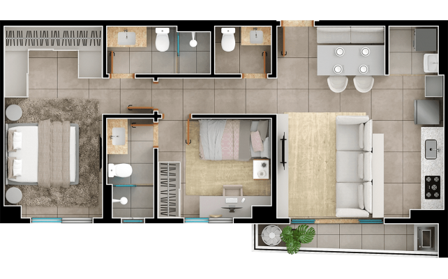 2 suítes - 70m² - final 04 B