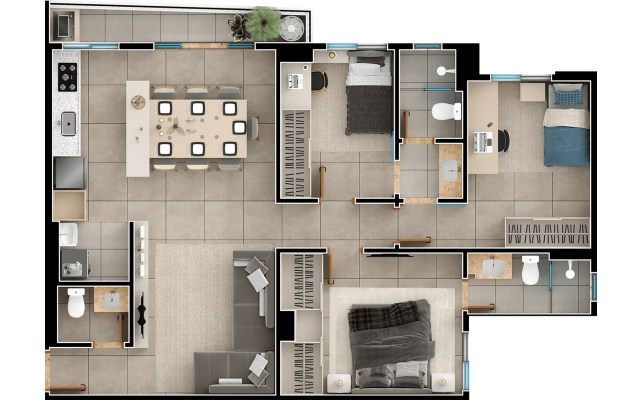 3 suítes - 91m² - final 02 B