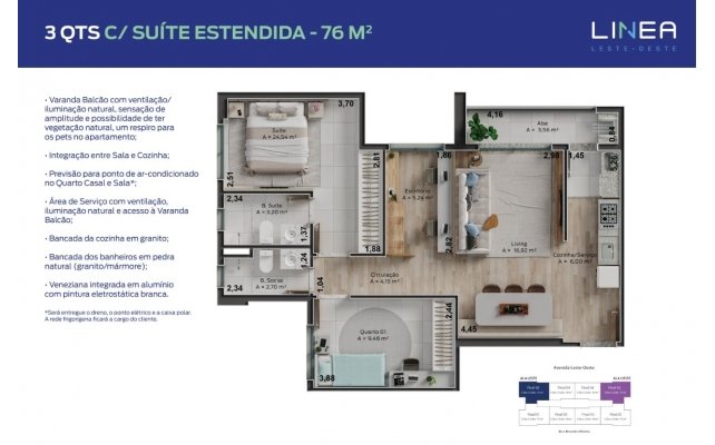3 QTS C/ SUÍTE ESTENDIDA - 76M²