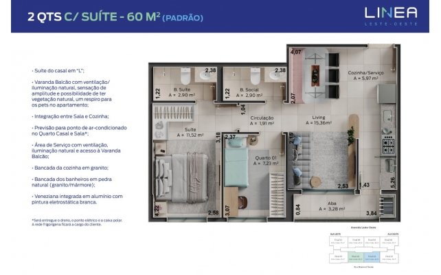 2 QTS C/ SUÍTE - 60M²