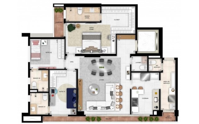 PLANTA 129M² (FINAL-03) - OPÇÃO COZINHA FECHADA + WC DE SERVIÇO