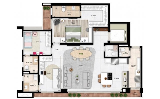 PLANTA 129M² (SUGESTÃO DE MUDANÇA DE LAYOUT)