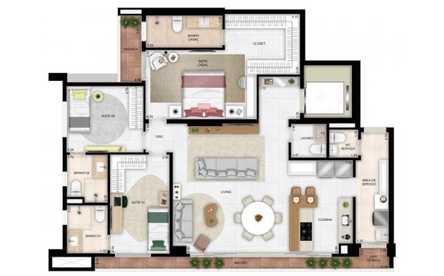 PLANTA 129M² (SUGESTÃO DE MUDANÇA DE LAYOUT)