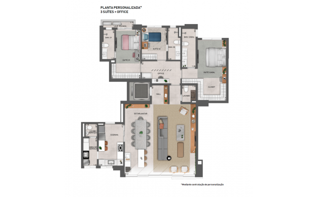 PLANTA PERSONALIZADA* 3 SUÍTES + OFFICE - 162M²