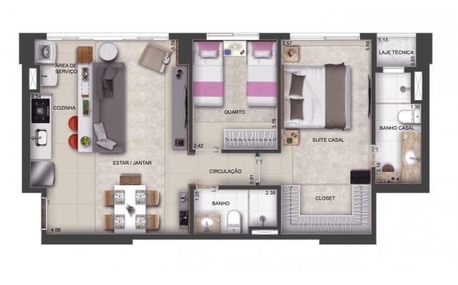 Planta tipo - 66 m²