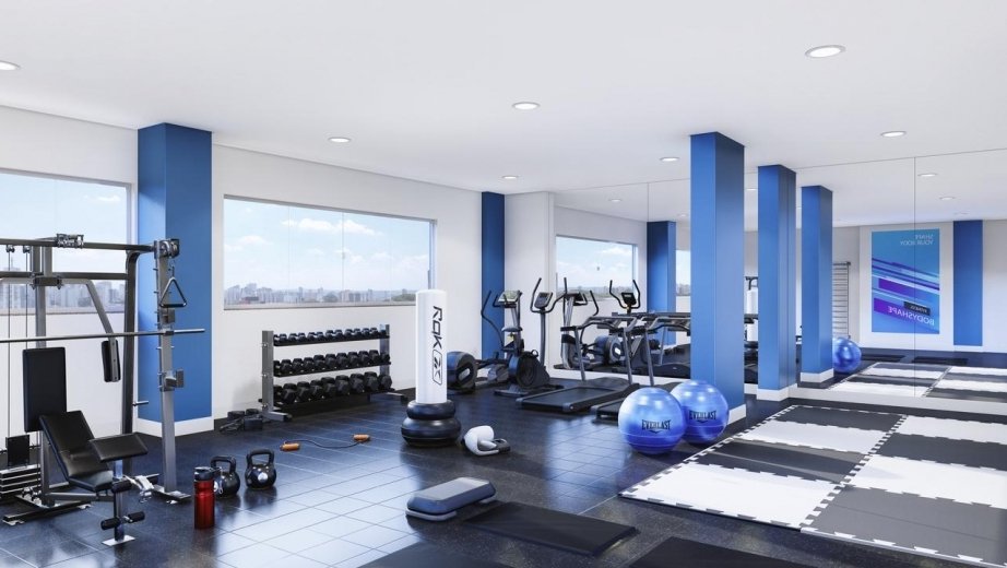 Fitness com musculação, ergometria e tatame para lutas