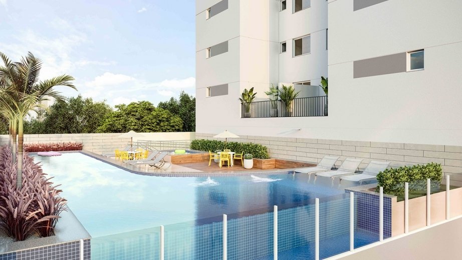 Piscina adulto integrada com deck molhado, banco de hidromassagem e borda infinita