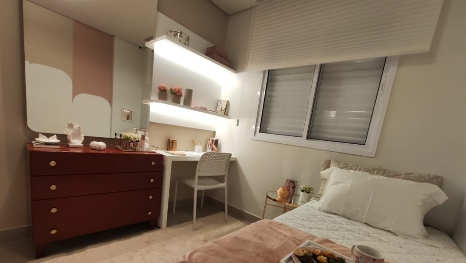 Quarto decorado apto 2Q 56,45m²