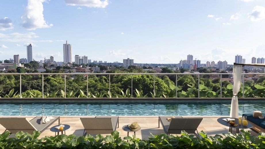 Piscina adulto com deck molhado e gazebo